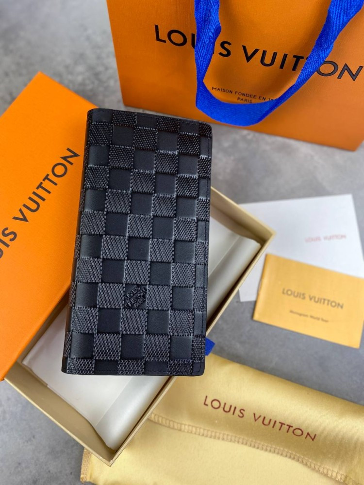 Гаманець Louis Vuitton шкіряний без блискавки чорний у стилі "Infini" k108