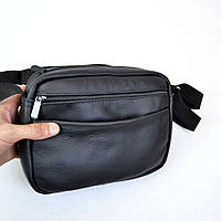 Стильная мужская сумка-мессенджер из натуральной кожи флотар, CT-517 черного цвета.