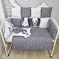 Комплект постільної білизни з ковдрою та бортиками-іграшками на 4 боки ліжечка 120х60см- Графітово-білий