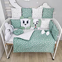 Комплект постільної білизни з ковдрою та бортиками-іграшками на 4 боки ліжечка 120х60см-Зелений в зірочки