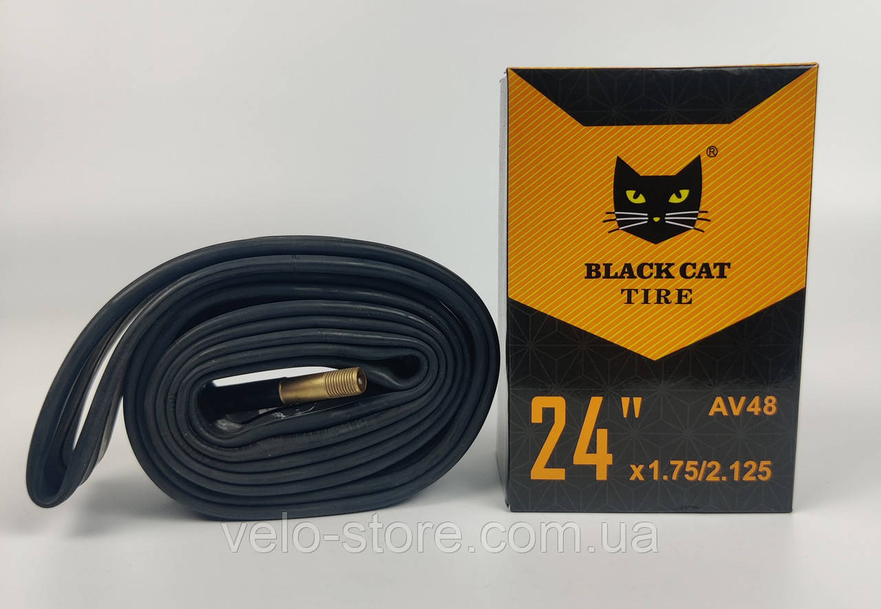 Велокамера 24х1.75 - 2.125 AV 48 Black Cat. Камера для велосипеда 24. Велосипедна камера 24