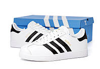 Женские кроссовки Adidas Gazelle White Black Адидас Газель низкие бело-черные кожа демисезон