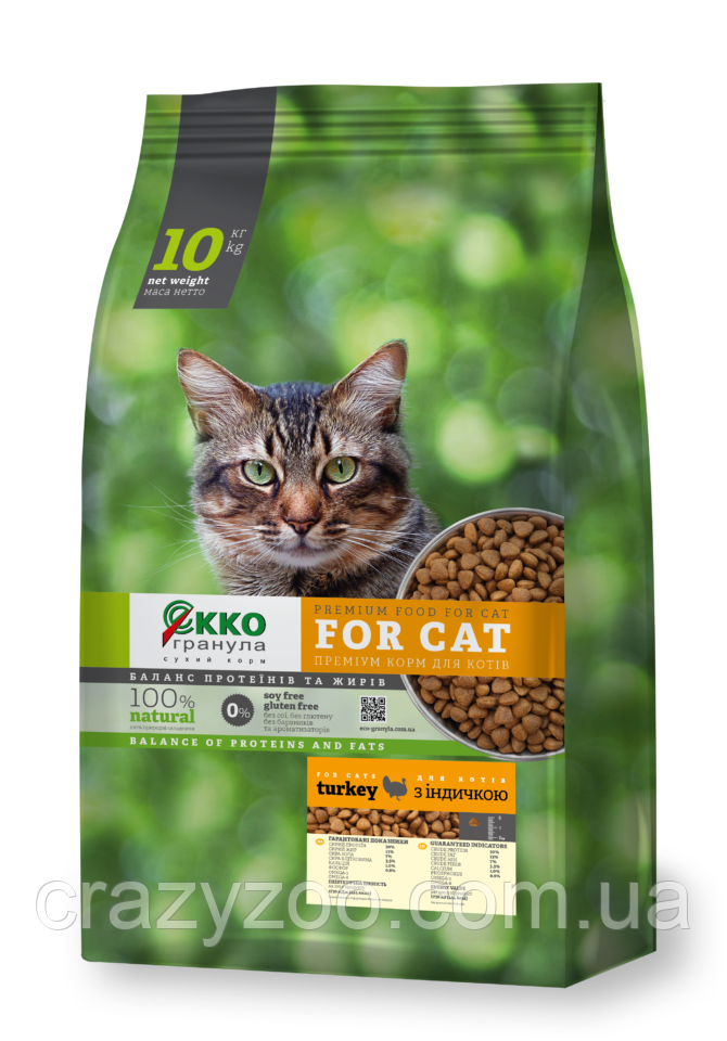 Сухий корм для дорослих котів Ekko гранула з індичкою 10 кг 4820249130018