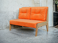 Розбірний диван для салону, кальянної, бару в стилі ЛАУНЖ (помаранчевий з лакованим деревом)