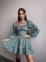 Женское цветочное мини платье со шнуровкой на спине Dp386