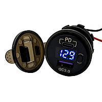 Встраиваемый адаптер USB Charger QC+PD с дисплеем (Синій)