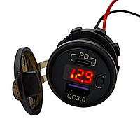 Вбудований адаптер USB Charger QC+PD з дисплеєм (Червоний)
