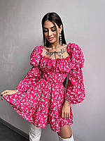 Романтичное женское цветочное мини платье с воланами и шнуровкой на спине Smb8973