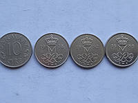 Монети 10 ере Данії 1973, 1978, 1983, 1985 р.
