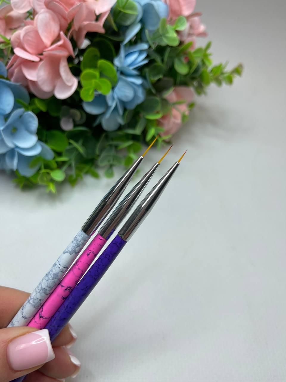 Набір тонких манікюрних пензликів 3шт для малювання, пензлики для манікюру тонкі, набір пензликів для френча, фото 1