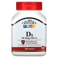 Витамины и минералы 21st Century Vitamin D3 10 mcg, 100 таблеток CN12677 SP