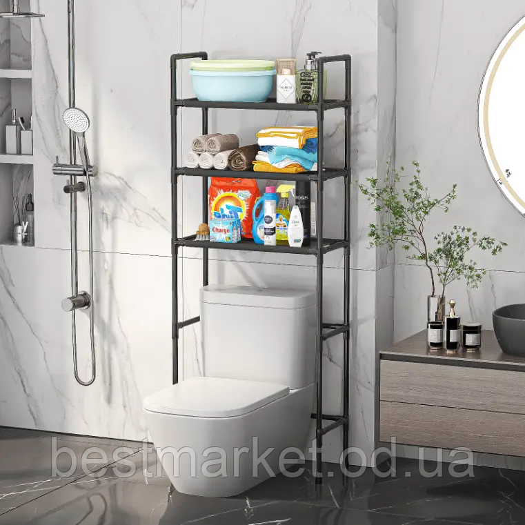 Полиця стелаж підлогова над унітазом New Toilet Rack 2123чорна та біла