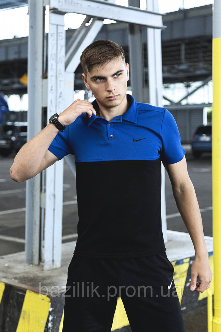 Мужская спортивная стильная футболка поло черно-синяя с вышитым логотипом XL - фото 7 - id-p2124686709