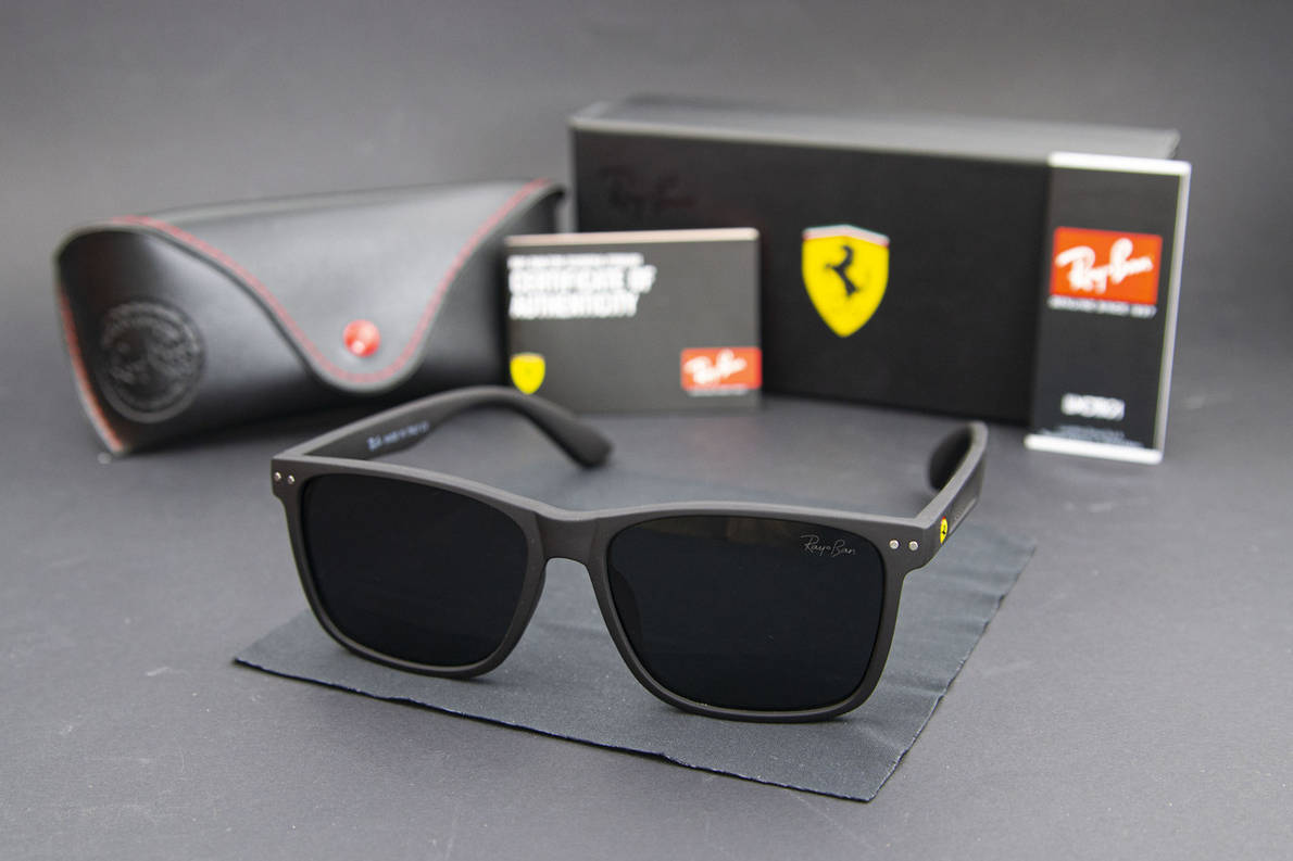 Сонцезахисні окуляри RAY BAN Ferrari поляризаційні UV400 (арт. 21137) чорні/матова оправа, фото 1