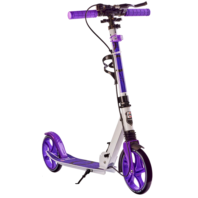 Двоколісний Самокат Maraton Rider складаний з ручним гальмом дзвінком ліхтариком і підсклянником Фіолетовий, фото 1
