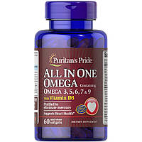Жирные кислоты Puritan's Pride All In One Omega 3, 5, 6, 7 & 9 with Vitamin D3, 60 капсул CN10516 SP