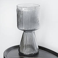 Стеклянная декоративная ваза для цветов "Серая симметрия", 31 см, декор для дома