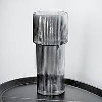 Стеклянная декоративная ваза для цветов "Серая элегантность", 24 см, декор для дома