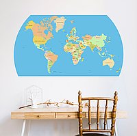 Виниловая интерьерная наклейка цветная декор на стену "Карта мира на английском языке без террористов" с
