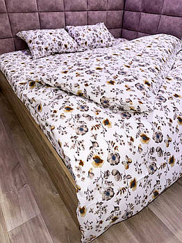 Постільна білизна Королева Ночі (Жатка Premium) | Полуторний комплект | 50х70 | Квіти на світлому