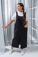 Джинсовый сарафан женский миди черный стильный свободный с разрезом большого размера 50-68. 61021
