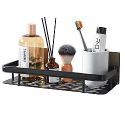 Металева полиця для ванної (30х13х4,5 см) Bathroom shelf, Чорна / Настінна полиця у ванну кімнату