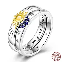 Набор серебряных парных колец в стиле Pandora 925 проба Sun&Moon кольца Луна и Солнце Пандора