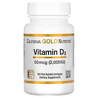 Витамины и минералы California Gold Nutrition Vitamin D3 50 mcg, 90 рыбных капсул CN9693 SP