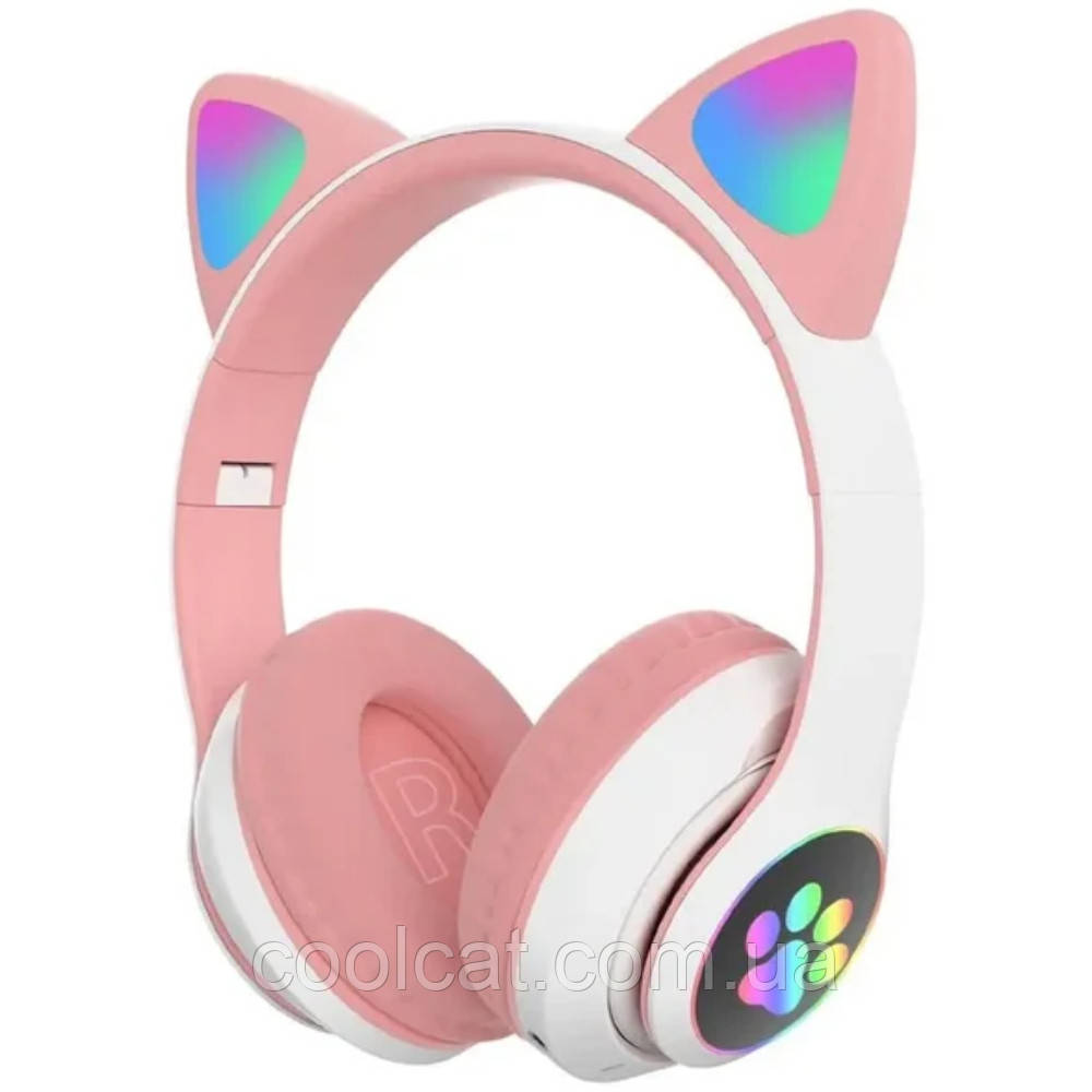 Бездротові навушники з вушками і підсвічуванням, STN-28, Рожеві / Дитячі Bluetooth навушники з котячими вушками