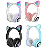 Бездротові навушники з вушками і підсвічуванням, STN-28, Рожеві / Дитячі Bluetooth навушники з котячими вушками, фото 2