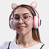 Бездротові навушники з вушками і підсвічуванням, STN-28, Рожеві / Дитячі Bluetooth навушники з котячими вушками, фото 5