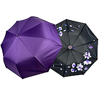 Женский зонт полуавтомат с рисунком цветов внутри от Susino на 9 спиц антиветер, фиолетовый, SYS0127-1