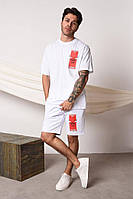 Мужской летний комплект футболка-шорты с надписями (белый) красивая одежда из Турции Мо0107