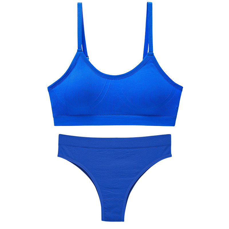 Комплект жіночої білизни в рубчик труси та топ Lesko 0202# XL 85 ABC Синій безшовний