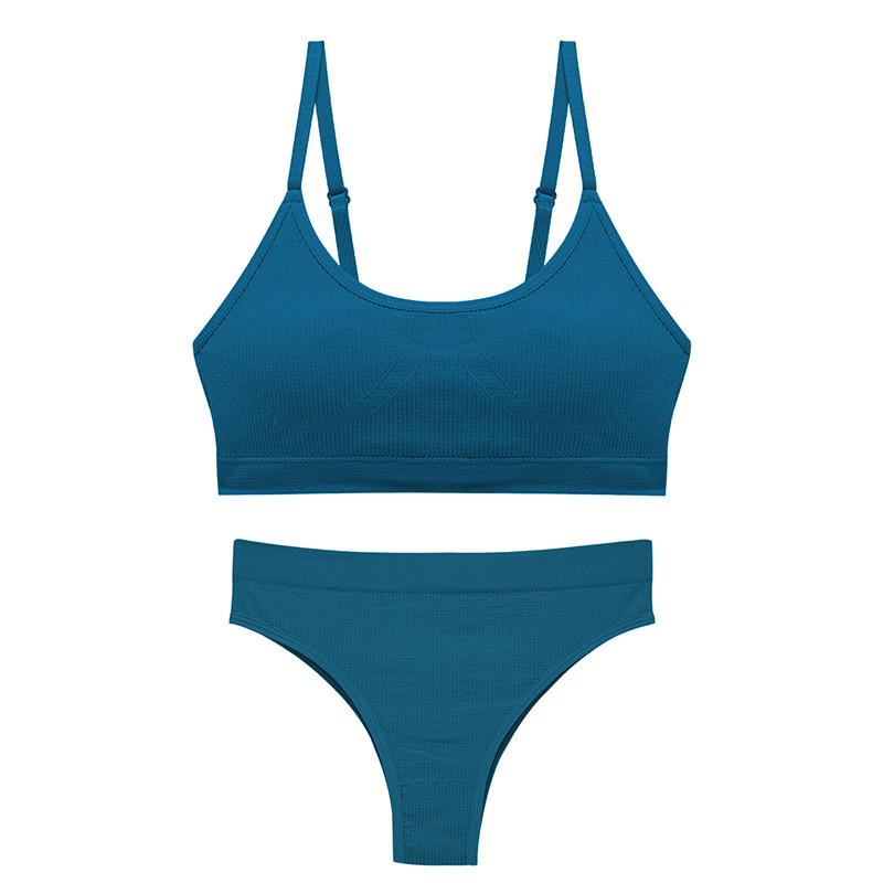 Комплект безшовні труси та топ Lesko 0202# L 80 ABC Туркус у рубчик жіночий 2 шт., фото 1