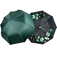 Женский зонт полуавтомат с рисунком цветов внутри от Susino на 9 спиц антиветер, зеленый, SYS0127-5