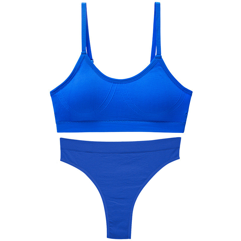 Труси та топ у рубчик Lesko 6618# L 80 ABC Синій безшовний комплект жіночої білизни 5 шт., фото 1