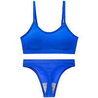 Труси та топ у рубчик Lesko 6618# L 80 ABC Синій безшовний комплект жіночої білизни 5 шт., фото 2