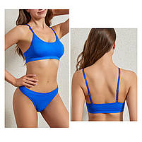 Труси та топ у рубчик Lesko 6618# L 80 ABC Синій безшовний комплект жіночої білизни 5 шт., фото 4