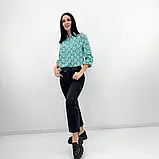 Жіноча демісезонна блузка з принтом і рукав 3/4 на гудзиках, фото 9
