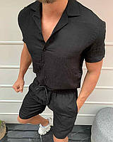 Чоловічий чорний комплект шорти + сорочка з коротким рукавом, Туреччина
