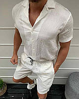 Чоловічий білий літній комплект, шорти + сорочка з коротким рукавом, Туреччина