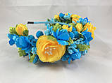 Віночок на голову з квітів жовто-блакитний, фото 4