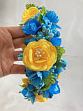Віночок на голову з квітів жовто-блакитний, фото 3