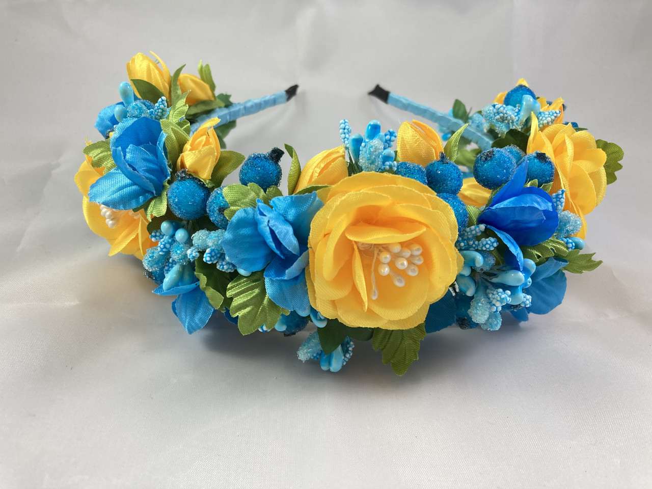 Віночок на голову з квітів жовто-блакитний, фото 1