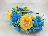 Віночок на голову з квітів жовто-блакитний, фото 2