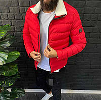 Чоловіча куртка демісезонна червона з хутряним коміром, Туреччина