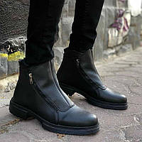 Мужские черные кожаные демисезонные ботинки на молнии, Турция