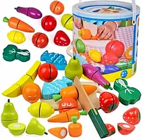 Овочі та фрукти для нарізання Kruzzel дерев'яні 13 елементів з великим набором на липучці для дітей Xxl