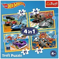 Пазл 4в1 Hot Wheels Trefl 34627 транспортні засоби